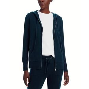 C by Bloomingdale's Women Dark Green Cashmere Knit Zip Hoodie Sweater Size XS